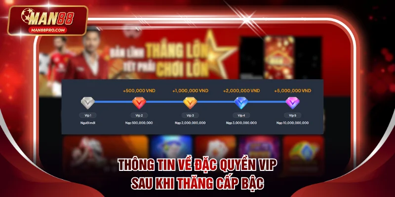 Thông tin về đặc quyền VIP MAN88 sau khi thăng cấp